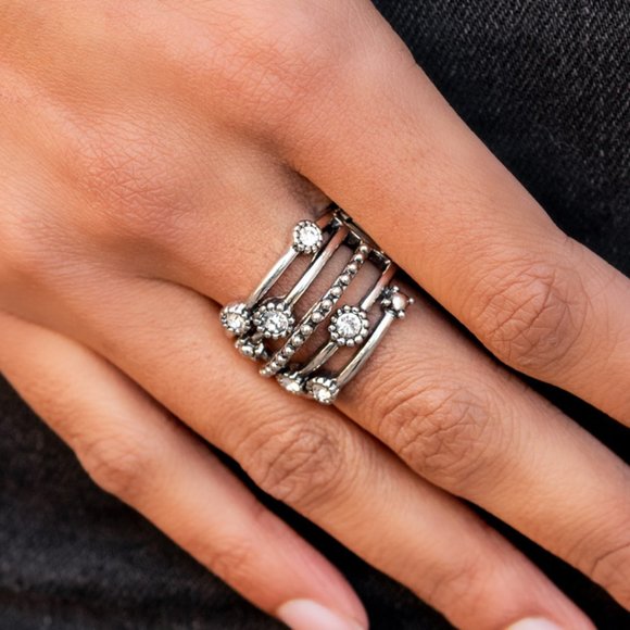 Rhinestone Studded Ritz - White Ring